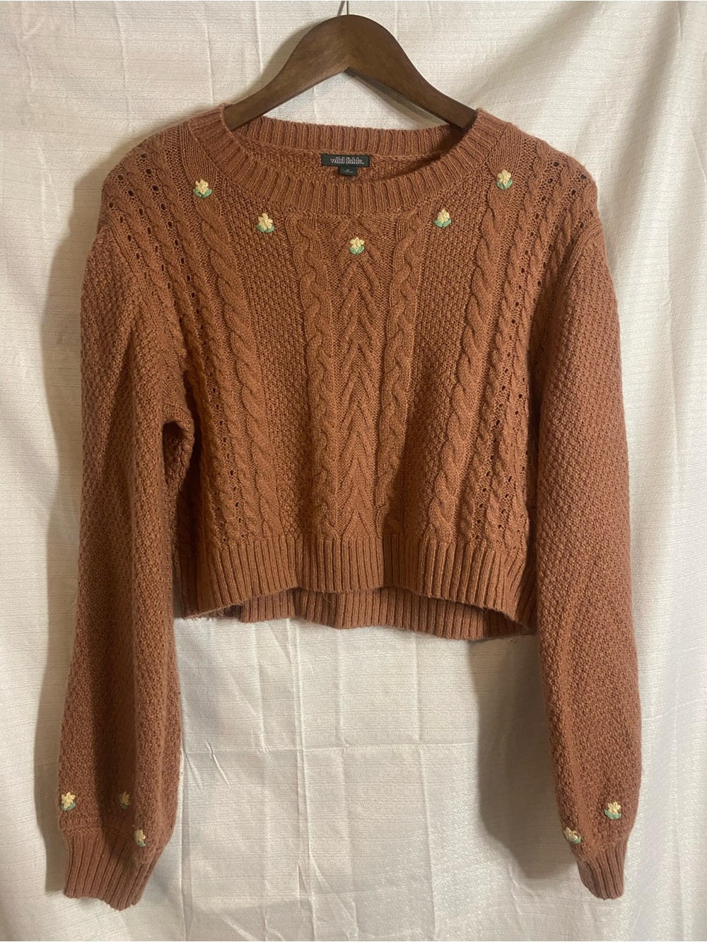 wild fable Rust Orange Cable-Knit Cropped Sweater Boho Botanical Whimsical
